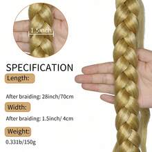Extensión de cabello trenzado para cola de caballo de 28 pulgadas, pieza de cabello trenzado recto y esponjoso natural para mujeres - Multicolor - Ver 4