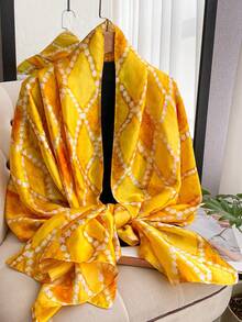 1 chiếc khăn choàng nữ thanh lịch, in họa tiết hình học, chất liệu giả lụa nhẹ, đa năng dùng để chống nắng, du lịch, mặc hàng ngày, thích hợp cho mùa xuân/hè. - Màu vàng - Xem 2