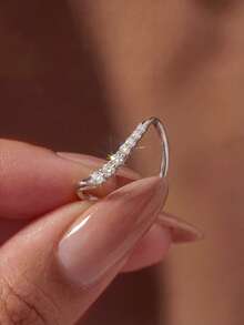 1pc Women's Pure Silver Curved Diamond Ring, Suitable For Valentine's Day/Birthday/Couple Gift, Can Be Stacked For DIY Romantic Thin Rings, Exquisite Jewelry Gift - Curve - View 8