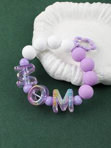 1 pieza Llavero con cuentas para el Día de la Madre, Dije con letras "MOM" iridiscente tipo macaron, diseño versátil de muñequera que libera las manos, conveniente para uso diario - multicolor - Ver 18