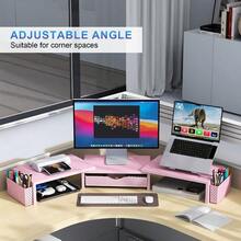 Dual Monitor Stand Riser, Desk Organizer With Drawer And 2 Pen Holders, Desk Organizers And Accessories, Pink Office Supplies (Pink) - Pink - 查看 3