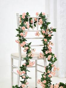 2件/套 69头人造玫瑰藤蔓花环装饰，花园花卉悬挂工艺品，适用于婚礼拱门、情人节、礼物、毕业典礼 - 粉色 - 查看 5