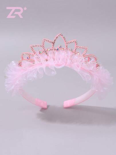 1 chiếc băng đô vương miện đính đá, băng đô lưới màu hồng, băng đô công chúa thanh lịch thời trang cho cuộc sống hàng ngày, chụp ảnh, tiệc tùng, biểu diễn, quà tặng.
