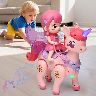 Children's Unicorn Princess Toy With Cool Lights And Music, Multi-Sensory Interactive Toy For Kids, Suitable For Parent-Child Interaction And Indoor Entertainment, Perfect Gift For Children, Birthday Party Gift
