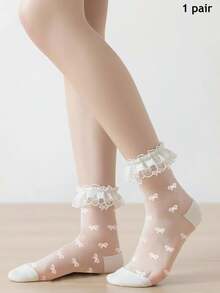 6 Styles Available Lace Mesh Ankle Socks High Elastic No Dig-In Bow Socks Sweet Ballet Style Daily Wear - Multicolor - View 8