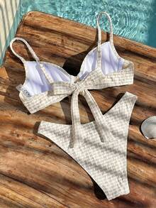 Swmmer Liket Women's Boho Bikini Set With Jacquard Fabric And Spaghetti Straps Cute Buckle Detail Swimwear - Màu be - Xem 3