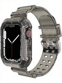1 PIEZA Correa de reloj transparente negra con caja de reloj compatible con Apple Watch de 38 mm, 40 mm, 41 mm, 42 mm, 44 mm, 45 mm, 46 mm, 49 mm, correa de reloj inteligente transparente, accesorios de correa de reloj de moda compatibles con Series Ultra 11 10 9 8 7 SE3 6 5 4 3 2 1, accesorios de reloj, correa de reloj inteligente de repuesto, correas para smartwatch, correa de muñeca, adecuada para uso diario, viajes al aire libre, fiestas, gran regalo para hombres y mujeres - Negro - Ver 2