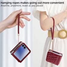 VIETAO Ốp lưng điện thoại bằng da họa tiết Argyle, có dây đeo tay và khe đựng thẻ, tương thích với Samsung Galaxy Z Flip 4 5 6 7. - Đỏ - Xem 9