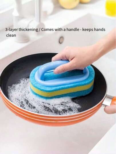 2pcs/1pc Sponge Scrubber With Handle & Tile Cleaner 4pcs/2pcs - Heavy Duty Cleaning Paste For Kitchen, Pool, Dishes, Suitable For Bathrooms/Kitchens/Floors/Bathtubs/Tiles/Stovetops/Glass. Household Cleaning Tools / Grease-Removing Sponge Brush. Perfect Gift For Eid / Valentine's Day / Mother's Day / Father's Day / Moving-In Celebration. Suitable For Bathtubs, Kitchens, Bathrooms - Highly Suitable For Cleaning Tiles, Cookware, Stains, Bathroom Accessories. Summer