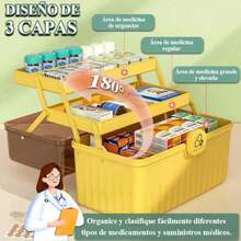 Caja de Almacenamiento de Medicamentos de Gran Capacidad 3 Capas Caja de Almacenamiento Primeros Auxilios con Cubierta transparente Portátil Resistente al agua y a los golpes Amarillo 32*18*22cm - Amarillo - Ver 4