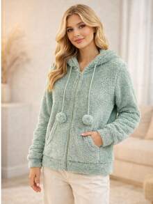 Women's Fleece Sweatshirt/Cold Weather Jacket - Mint Green - View 1