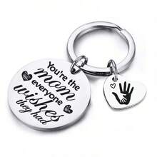1pc Stainless Steel Keychain With Heartwarming Mom Quote And Heart-Shaped Charm, Thoughtful Gift For Mother's Day, Birthday, Daily Use, Anti-Rust Polished Stainless Steel Material - Keychain - View 4
