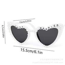 Popular Bride And Groom Just Married White Pearl Letter Wedding Party Glasses - White Pearl Heart - View 2