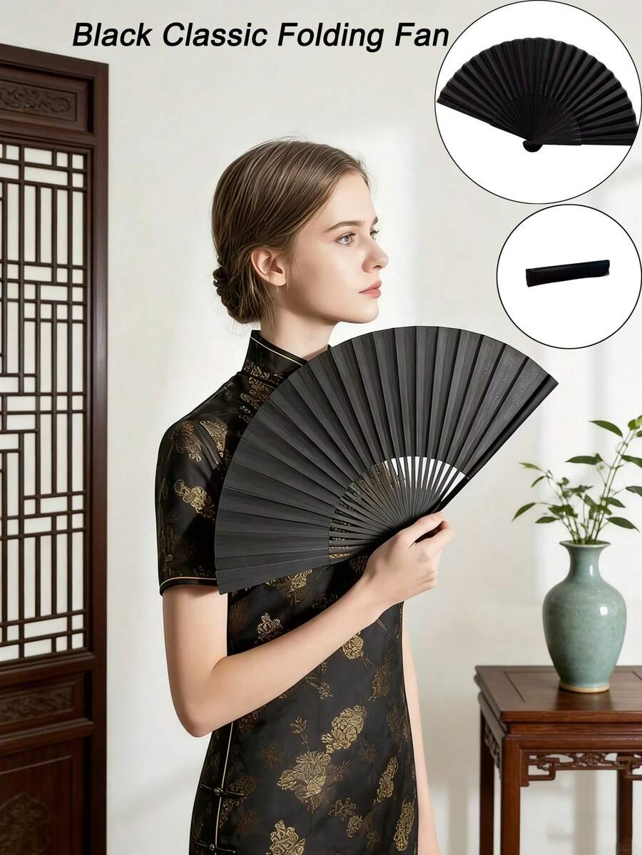 黑色经典折扇,中式复古手扇,竹制折扇,优雅复古婚礼配饰及夏季降温手扇,竹制扇框,适合中式或西式风格,是婚礼、派对、演出、舞蹈、家居装饰、节日、生日及毕业礼物的理想之选。 - 查看 1