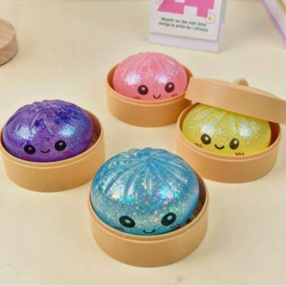 Colorful Face Maltose Bun Squishy Set – Steamer Basket Fast Rebound Food Toy, Cute Baozi Stress Relief Fidget