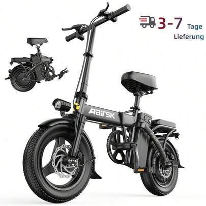 Adult Folding Electric Bicycle, 500W Motor, 48V 15AH Battery, 32 Mph, 14-Inch X 4.0-Inch Tires, Suitable For Daily Commuting And Regular City Riding.