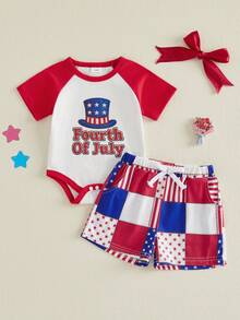 Baby Boy 4th Of July Outfit Patriotic Short Sleeve Flag Embroidery Striped Romper With Star Print Shorts 2Pcs Set , 4th Of July Baby Boy Outfit  0-3Months 3-6Months 6-12Months12-18Months - 白色 - 查看 7