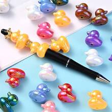 5/10 piezas Cuentas de pato iridiscente 3D, cuentas sueltas de animales de colores aurora para bolígrafos con cuentas, joyería DIY, accesorios para llaveros y pulseras - colores mezclados - Ver 2