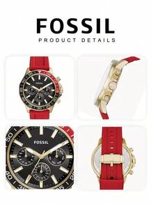 Fossil 男士石英硅胶三指腕表，不锈钢表壳/玻璃表盖，馈赠亲友的珍贵之选。BQ2499 - 紅色 - 查看 6