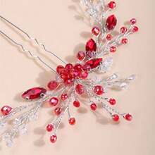 Crystal Silver Hair Piece For Women And Girls Wedding Bridal Red Hair Jewelry Handmade Boho Accessory - Đỏ - Xem 4