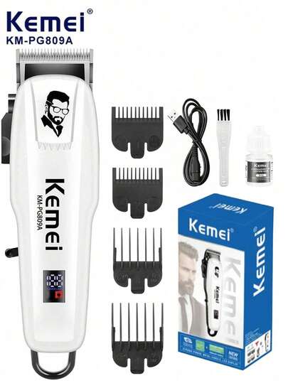 Kemei Máy cắt tóc điện KM-PG809A, máy tỉa tóc/râu điện không dây chuyên nghiệp, máy cắt tóc sạc lại được với các phụ kiện cắt có thể điều chỉnh, thích hợp cho gia đình, du lịch và tiệm cắt tóc.