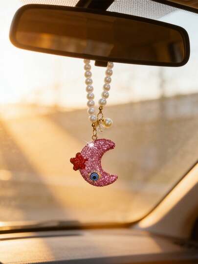 1pc Full Diamond Star Moon Devil's Eye Pearl Chain Car Hanging Car Rearview Mirror Hanging Decoration Interior Decoration Accessories