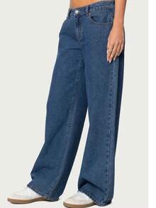 Edikted  Women's Wide Leg Jeans Baggy Jeans Low Waist Stretch Boyfriend Denim Pants Vintage Trousers With Pocket - 藍色水洗 - 查看 4