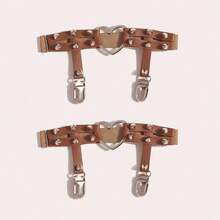 1 Pair Women Heart Suspenders Punk Studded Garter Tights Shorts, Sexy Thigh Rings, Y2K Metallic Leg Band Decor, Fashion Clubwear Punk Style - 藍色 - 查看 7