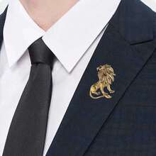 1枚时尚狮子胸针，男女通用翻领别针，适合搭配西装、休闲装、生日派对、商务会议、节日和作为礼物赠送 - 古金色 - 查看 6