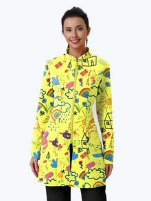cimmuovere Women's Printed Zip-Up Scrub Jacket With Pockets, Workwear For Nurse, Dentist, Healthcare, Pet Hospital, Laboratory Spring - Lime Green - View 4