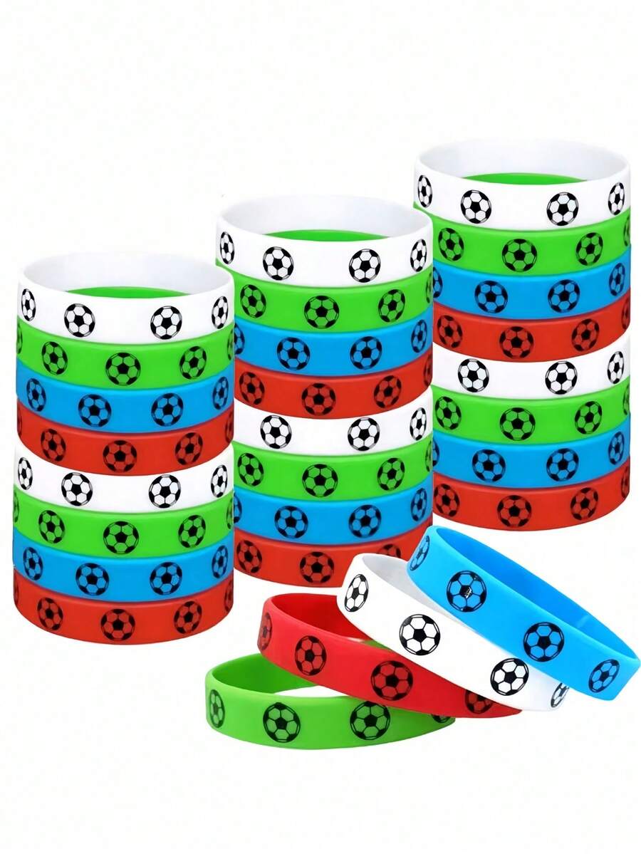 1/5pcs Football Themed Commemorative Sports Rubber Bracelet, Football Fan World Cup Team Group Silicone Wristband, Birthday Small Gift - Multicolor - View 1
