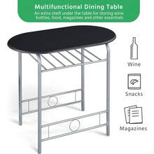 3 Piece Modern Dining Table Set, Kitchen Table And Chairs Set 2, Space Saving Table Set, Breakfast Nook Table Set With Steel And Storage Rack Kitchen/Small Space - Black - View 6