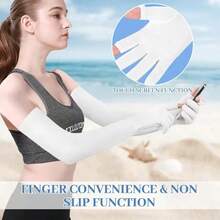 1 Pair Women's Solid Color Adjustable Full Finger Driving Gloves, Long Sunscreen Gloves, Protect Arms, Breathable, Sweat-Absorbing, Elastic Sleeves, Non-Slip - 淺灰色 - 查看 4