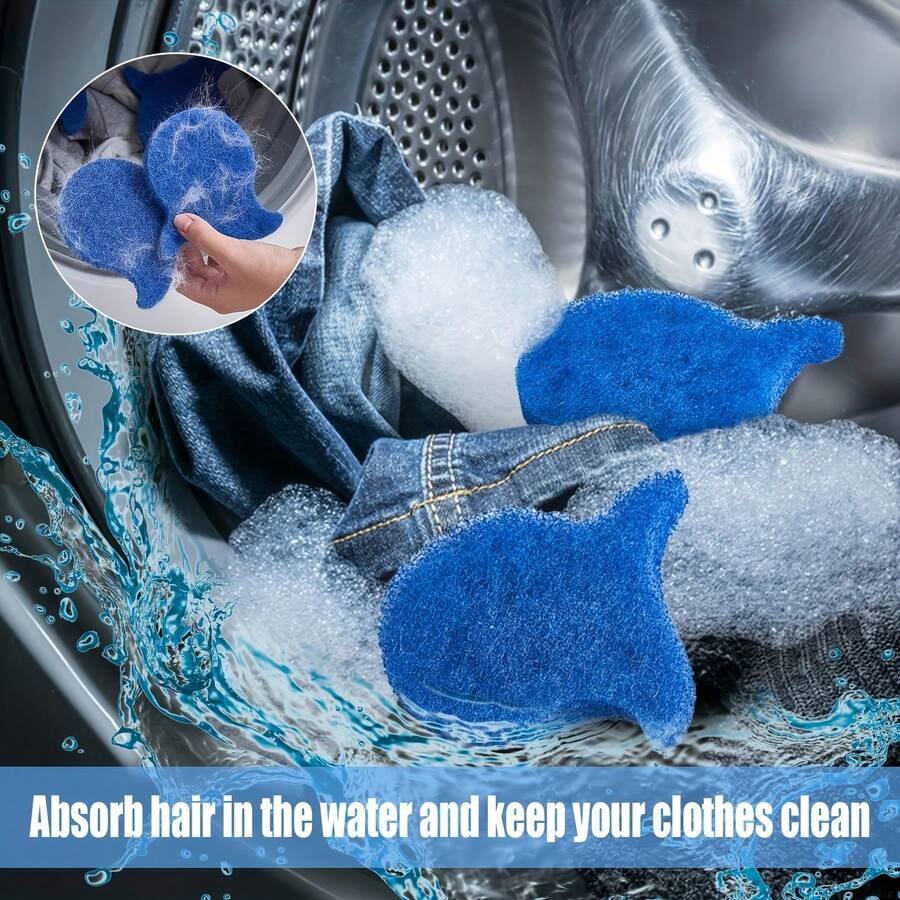 10pcs/Set Reusable Washing Machine Pet Hair Remover, Latest Type Animal Hair Cleaning Tool For Laundry, Suitable For Wet And Dry Cleaning Of Pet Hair And Fuzz - 10*10cm/Blue - View 1