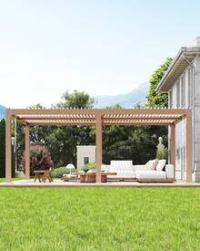 Louvered Pergola 12 Ft X 20 Ft, Outdoor Pergola With Adjustable Louvered Roof, Reinforced Aluminum Frame, Integrated Drainage System, Hardtop Gazebo For Patio, Deck, Wood Grain - 原木色 - 查看 1