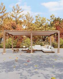 Louvered Pergola 12 Ft X 20 Ft, Outdoor Pergola With Adjustable Louvered Roof, Reinforced Aluminum Frame, Integrated Drainage System, Hardtop Gazebo For Patio, Deck, Wood Grain - 原木色 - 查看 3