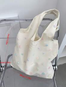 Gentle Pastel 3D Rose Tote Bag, Lightweight Daily Canvas Bag - Beige - View 5