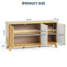 Beaully Modern Farmhouse Sideboard Buffet Cabinet With Adjustable Shelves Storage & 4 Doors , Wood Buffet Console Table, Curved Design, Cupboard Coffee Bar Cabinet For Dining Room, Living Room - Oak - View 3