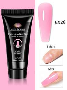MEET ACROSS 1pc 30ml Pink Nail Extension Gel Polish , Long Lasting , Odorless, Easy To Use, Semi Permanent Quick Extension Nail Gel, Poly UV Gel For Summer Nails, Manicure Nail Art DIY For Salon & Home Use , Nail Supplies - 粉色 - 查看 2