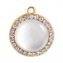 1 chiếc/6 chiếc Mặt dây chuyền tròn bằng thép không gỉ cao cấp khảm vỏ sò và đá pha lê, màu vàng/bạc, phụ kiện làm trang sức DIY, mặt dây chuyền mạ điện chân không. - S3326 - Xem 18