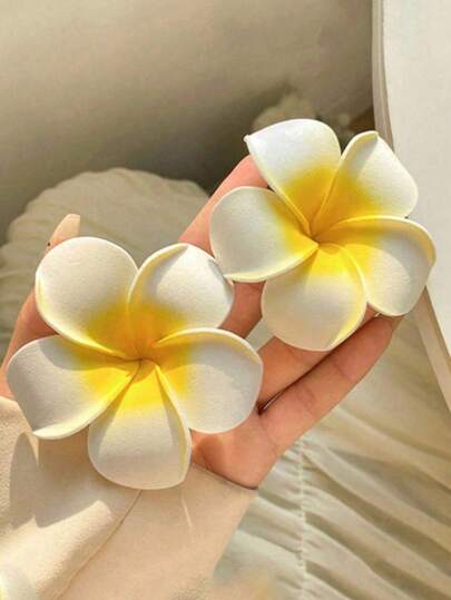 2pcs/1pc Hawaiian Flower Hair Clips, Yellow Plumeria Flower Hair Clips, Elegant Island Vacation Style Plumeria Flower Hair Accessories Side Clip, Suitable For Travel, Party And Daily Wear, Fashion Hair Clips, Beach Claws, Summer Beach Hair Clips