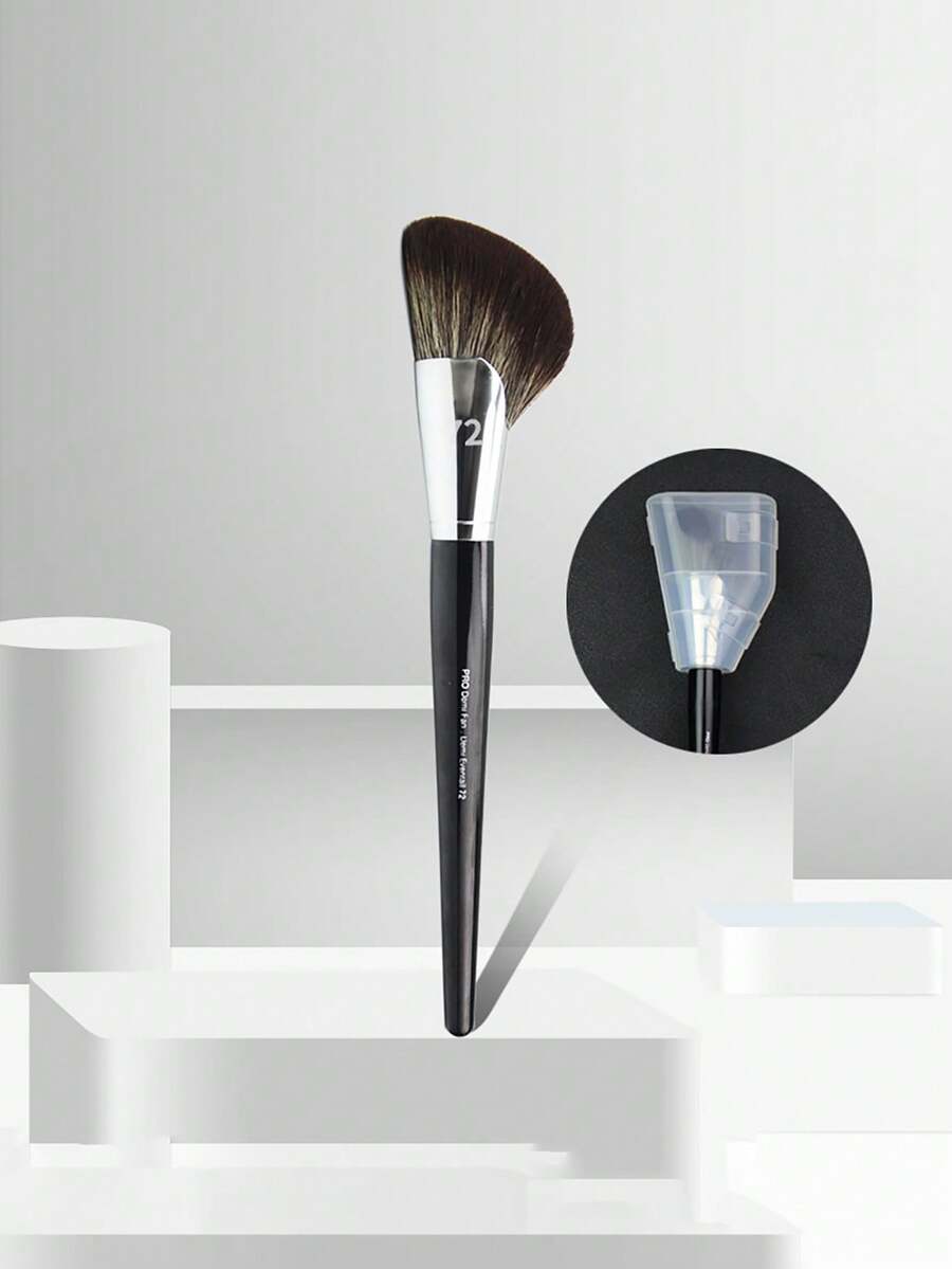 1pc New 72 Angled Contour Brush With Cap, Sickle-Shaped Blush Brush, Makeup Brush - Black - View 1