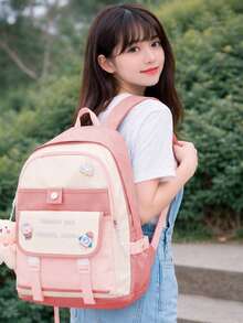 Shendy Vendy Backpack With Large Capacity, 5-Piece Set Fashionable Cool Youth Backpack Pencil Case Laptop School Student - MOD200 粉紅色 1 - 查看 2