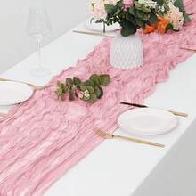 1 pieza Camino de mesa de gasa color rosa claro, estilo romántico campestre, tela gasa transparente, adecuado para decoración de mesa de boda, baby shower - Rosa - Ver 9