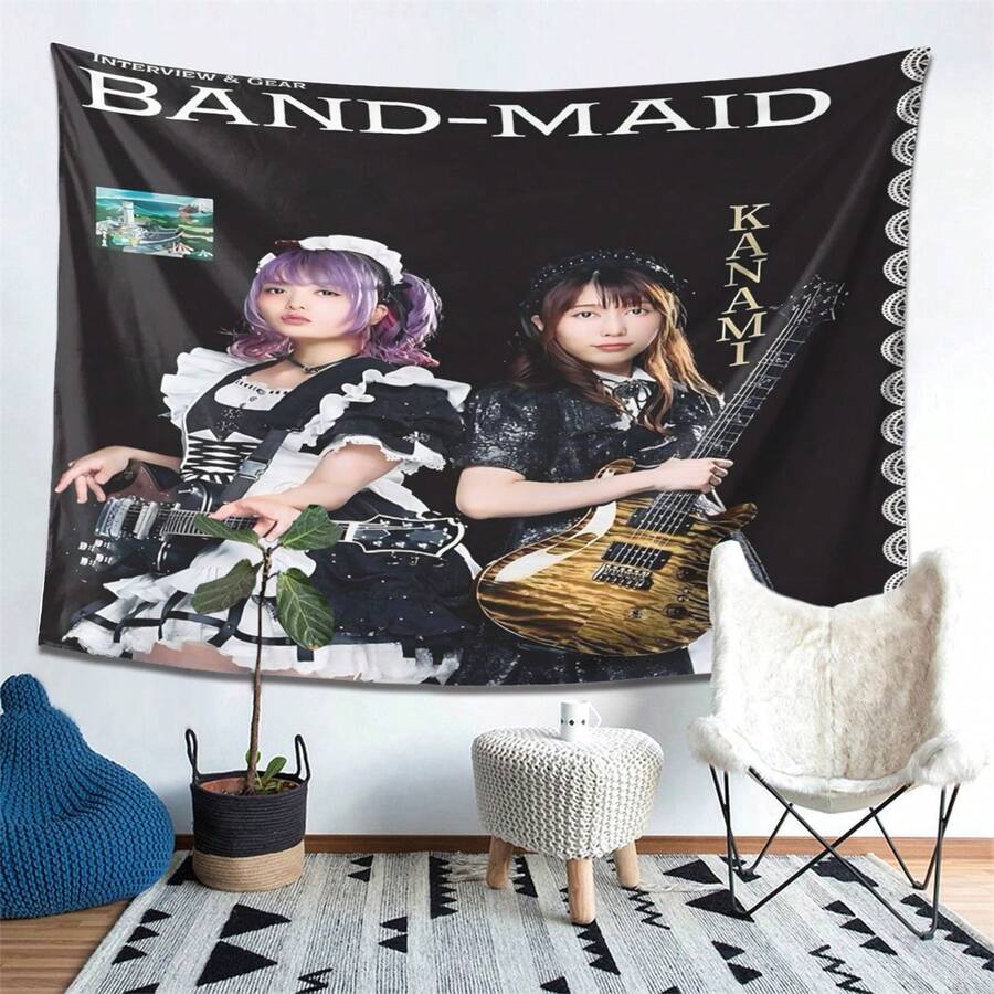 1件 Band-Maid 主题挂毯 - 日本动漫音乐乐队艺术印刷品,包含 KanaYuki 成员,横幅布艺海报,适用于客厅、卧室、宿舍装饰 - 情人节粉丝礼物 - 彩色 - 查看 1