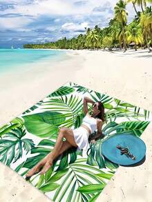 1 pieza Estera de picnic para exteriores con estampado de hojas de plantas tropicales - Manta para exteriores para todas las estaciones, adecuada para playa, camping, senderismo, viajes, ciclismo, manta de playa, artículos esenciales para camping, accesorios de playa, artículo esencial para picnic al aire libre - A - Ver 5