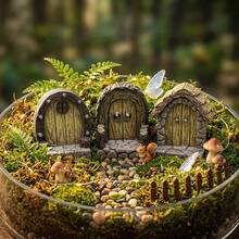 3pcs/Set Handmade Resin Mini Fairy Garden Gate Decor, Realistic Tiny Wooden Door Frame Accessories, Suitable For Bonsai, Glass Garden And Micro Landscape, Suitable For Easter And Zen Garden Display, Fairy Garden Accessories, Bonsai Decor, Rustic Charm, Fantasy Design, Fine Sculpture, Art Decor, Mini Decoration - Garden Gate - View 3