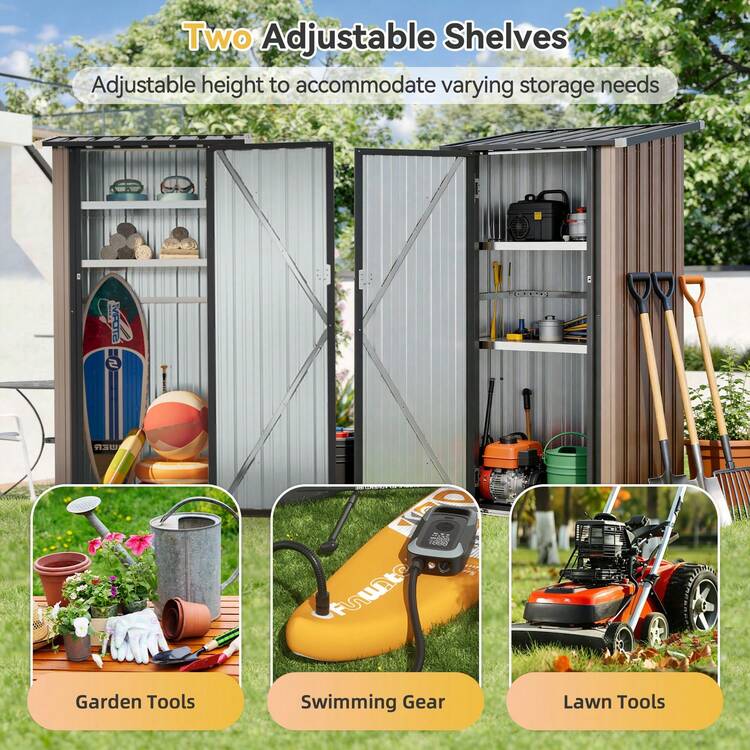 AOXUN 3'x2' Metal Storage Shed With 2 Adjustable Shelves, Small Lockable Tool Cabinet For Garden, Patio & Backyard Organization, Brown - A - View 5