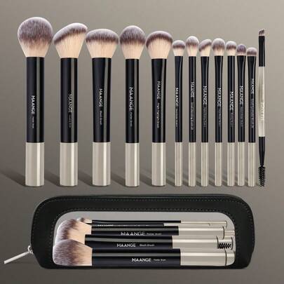 MAANGE 13pcs Professional Makeup Brushes Tools Set With Makeup Bag,Powder Brush Contour Brush Blush Brush Highlight Brush Eyeshadow Brush Eyebrow Brush Eyelash Brush Shadow Brush Blending Brush Smudge Brush,Makeup Tools With Soft Fiber For Easy Carrying,Brush For Travel,Gift For Women&Girls ﻿