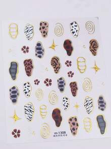 1片法式豹纹金色果冻蝴蝶翅膀不对称几何5D美甲贴纸，个性化动物时尚自粘美甲装饰，适合大胆时尚的女士美甲贴纸 - 彩色 - 查看 5